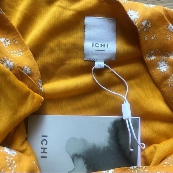 ICHI Floral Yellow Dress Sz 42 Cottagecore Spring Slip Dress - Picture 11 of 11